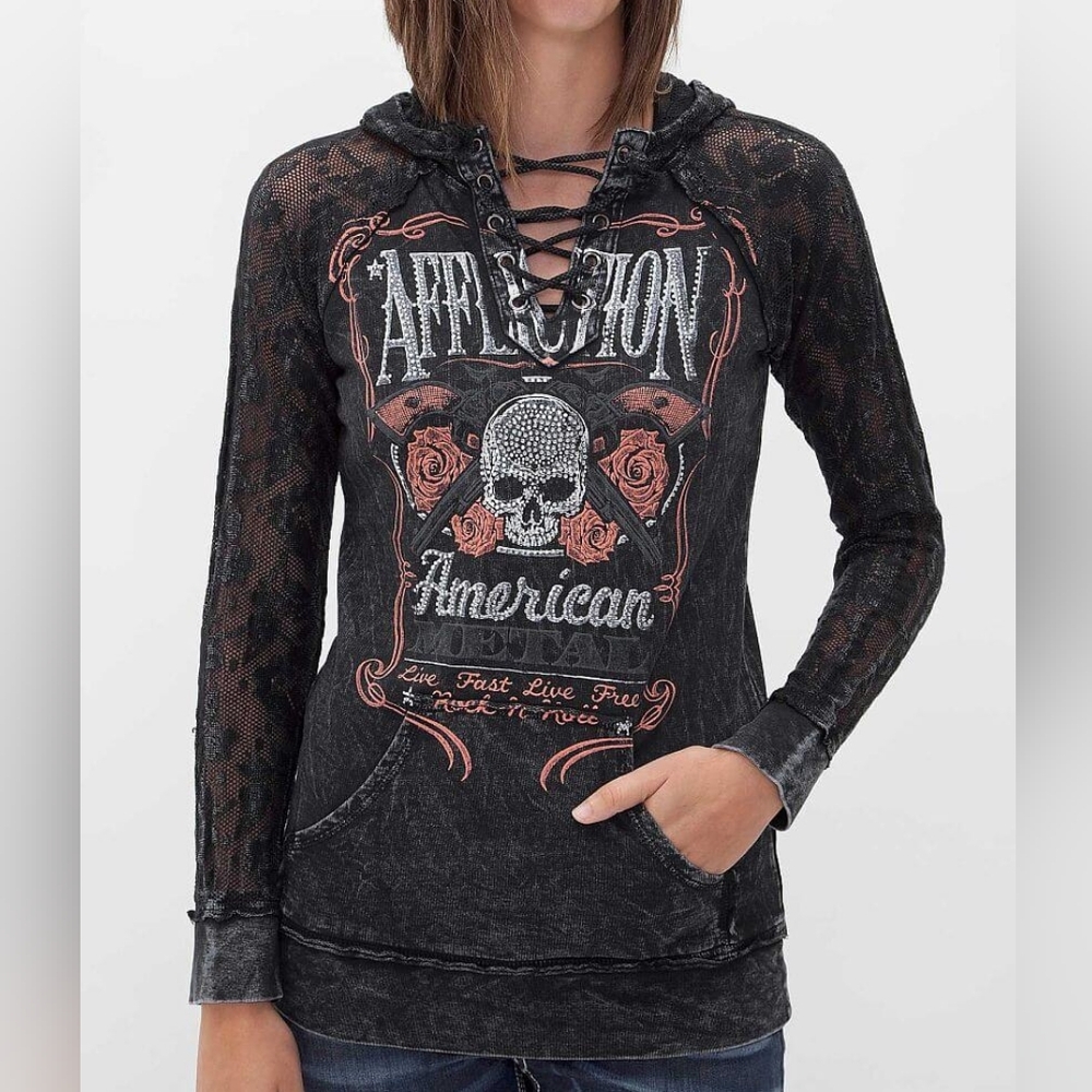 Affliction Black Acid Wash Sweatshirt
